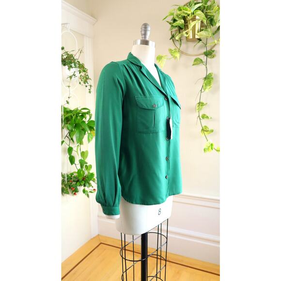 Vintage 1970s Blouse 70s Deadstock FRENCH CONNECTION Green Button Up Long Sleeve - Picture 5 of 9